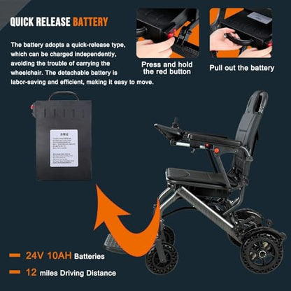Ultra-Light Foldable Electric Wheelchair – 13 kg, 19 km Range, 360W Motor, Dual Braking System