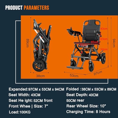 Ultra-Light Foldable Electric Wheelchair – 13 kg, 19 km Range, 360W Motor, Dual Braking System