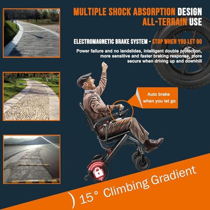 Ultra-Light Foldable Electric Wheelchair – 13 kg, 19 km Range, 360W Motor, Dual Braking System
