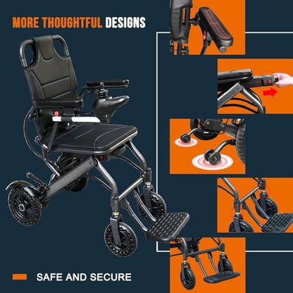Ultra-Light Foldable Electric Wheelchair – 13 kg, 19 km Range, 360W Motor, Dual Braking System