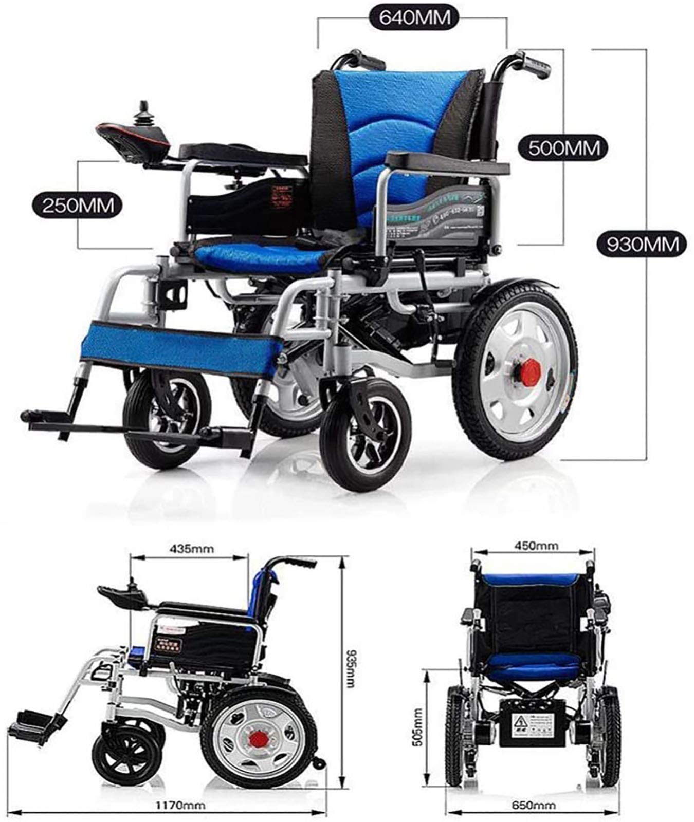 Foldable Electric Wheelchair – Portable Power Chair, 120 kg Capacity, 20 km Range, 250W Motor, Blue