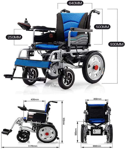 Foldable Electric Wheelchair – Portable Power Chair, 120 kg Capacity, 20 km Range, 250W Motor, Blue