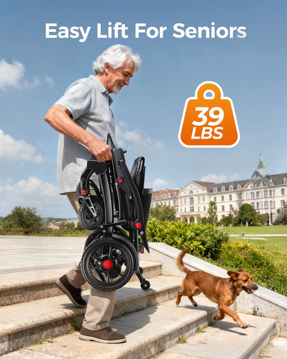 Ultra-Light Foldable Electric Wheelchair – 39 lb, 20 Mile Range, 350 lb Capacity, All-Terrain