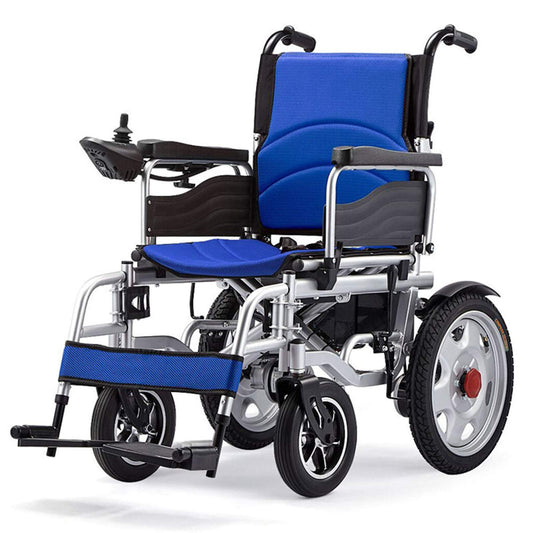 Foldable Electric Wheelchair – Portable Power Chair, 120 kg Capacity, 20 km Range, 250W Motor, Blue