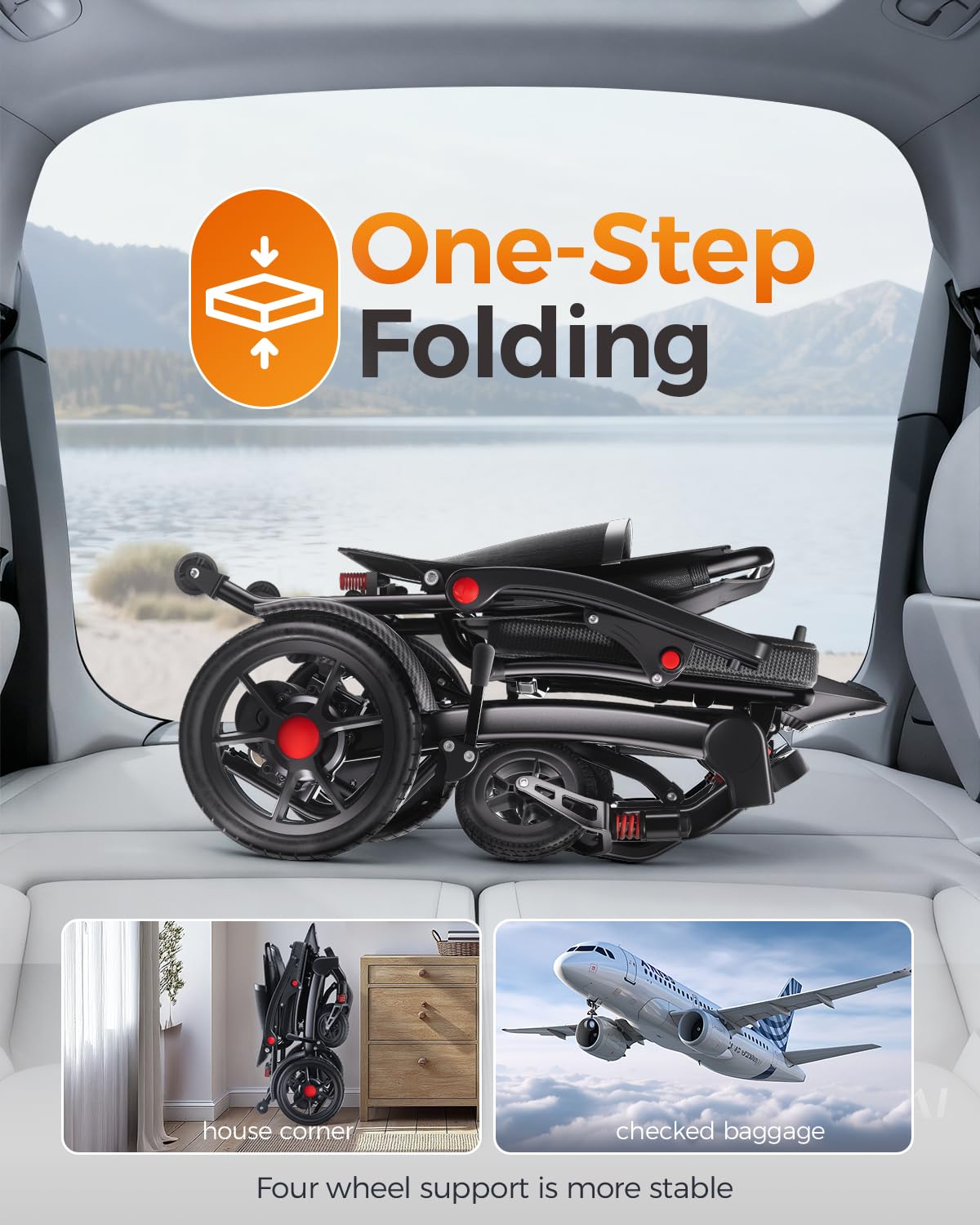 Ultra-Light Foldable Electric Wheelchair – 39 lb, 20 Mile Range, 350 lb Capacity, All-Terrain