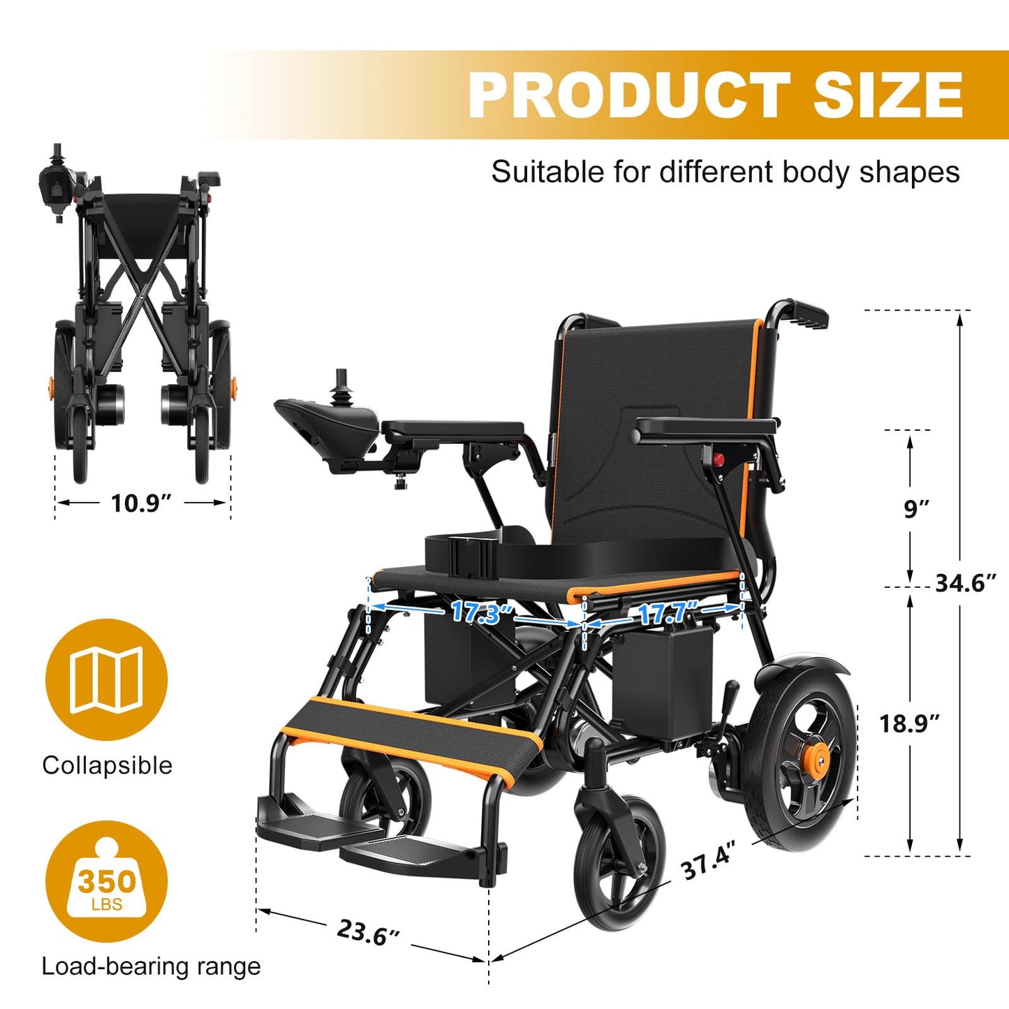 Foldable Electric Wheelchair – 500W Dual Motor, 15 Mile Range, 350 lb Capacity, All-Terrain Design