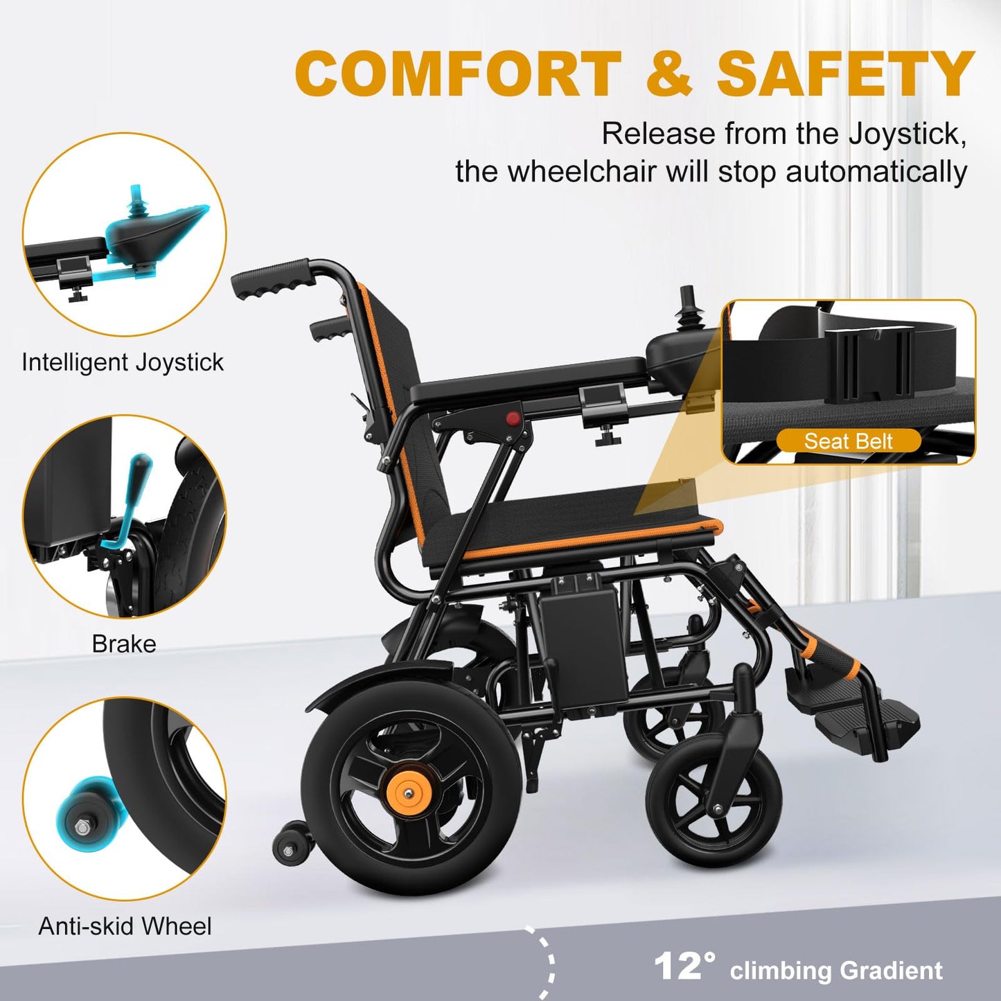 Foldable Electric Wheelchair – 500W Dual Motor, 15 Mile Range, 350 lb Capacity, All-Terrain Design